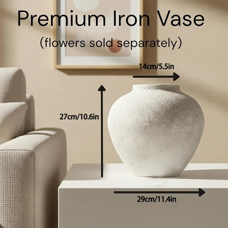 Stone-Texture Round Vase — Large Rustic Centerpiece