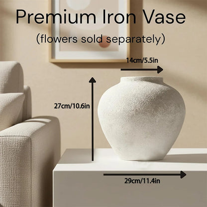 Stone-Texture Round Vase — Large Rustic Centerpiece