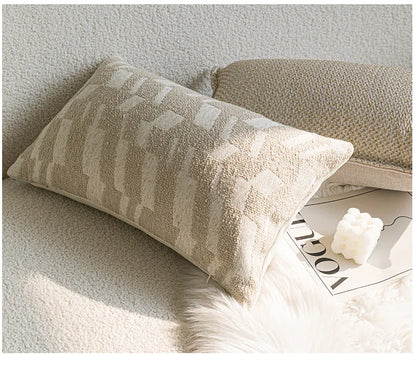 French Cream Jacquard Lumbar Pillow Cover — Embroidered Cushion Cover 12×20in