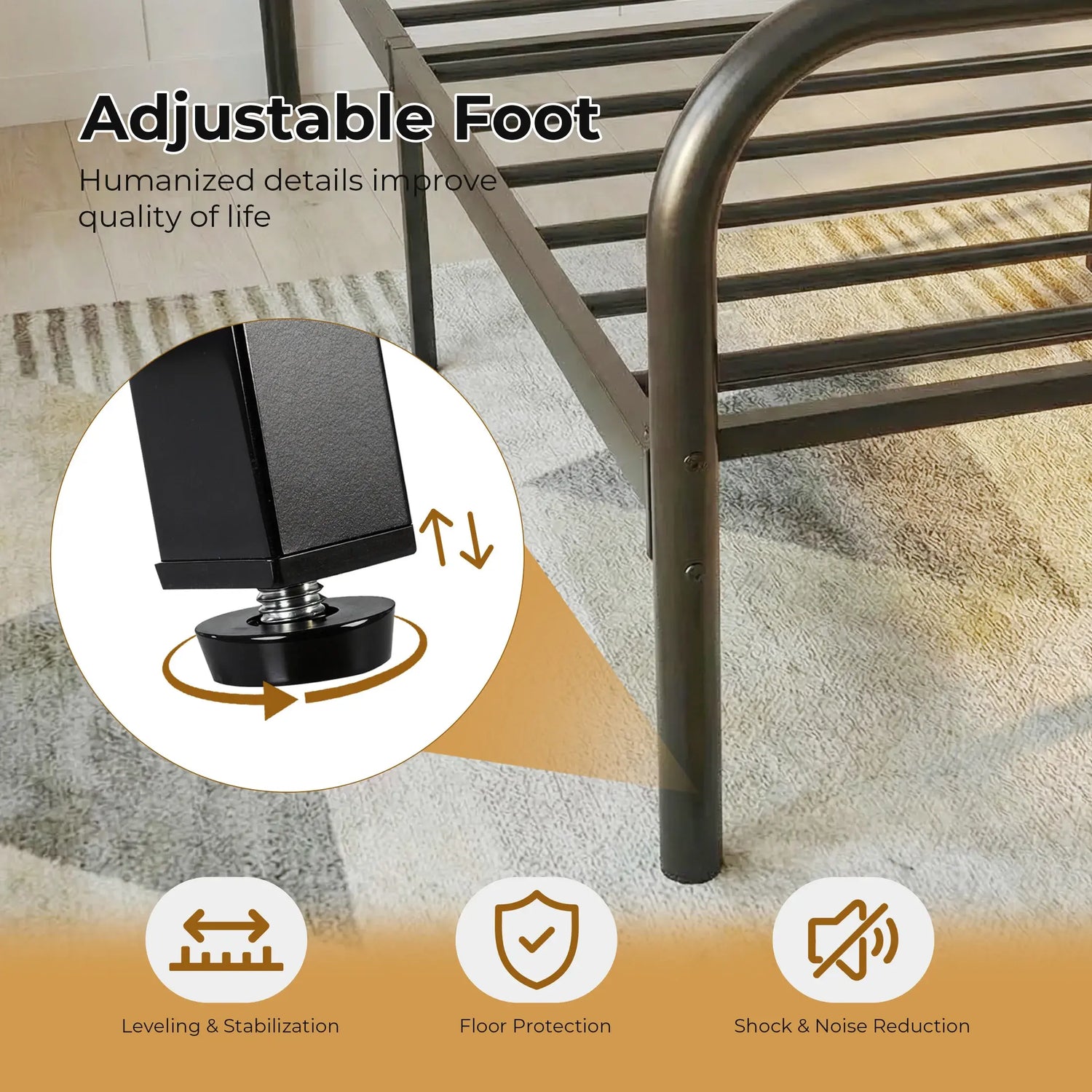 JHK Square Metal Platform Bed Frame Heavy Duty with 11.9" Under-Bed Storage No Box Spring Needed Easy Assembly For Living Room Jonine&