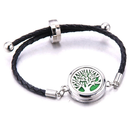 The Scent Locket — Aromatherapy Essential Oil Diffuser Bracelet in Black Leather &amp; Stainless Steel