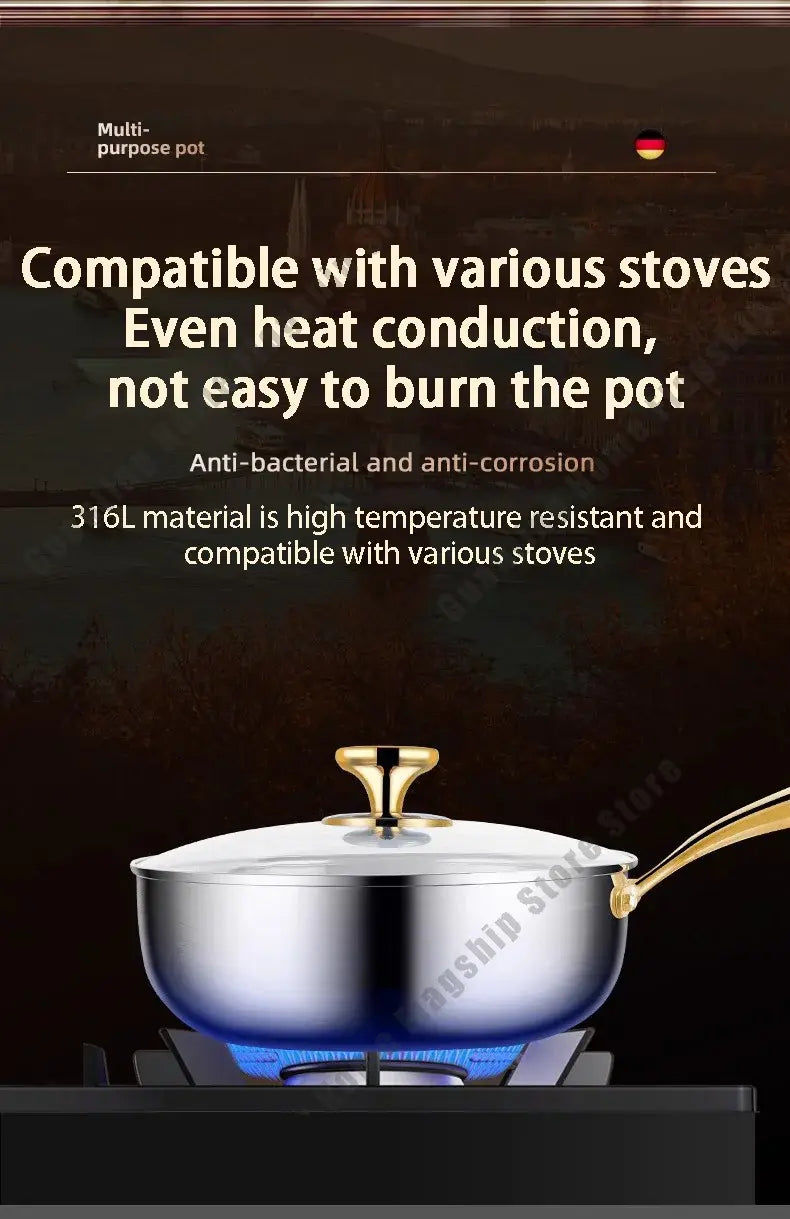 316 Stainless Steel Frying Pan Deepened Wok Non-Stick Skillets Steak Gas Stove Induction Cooker Universal Pan Kitchen Cookware Jonine&