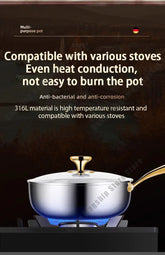316 Stainless Steel Frying Pan Deepened Wok Non-Stick Skillets Steak Gas Stove Induction Cooker Universal Pan Kitchen Cookware Jonine&