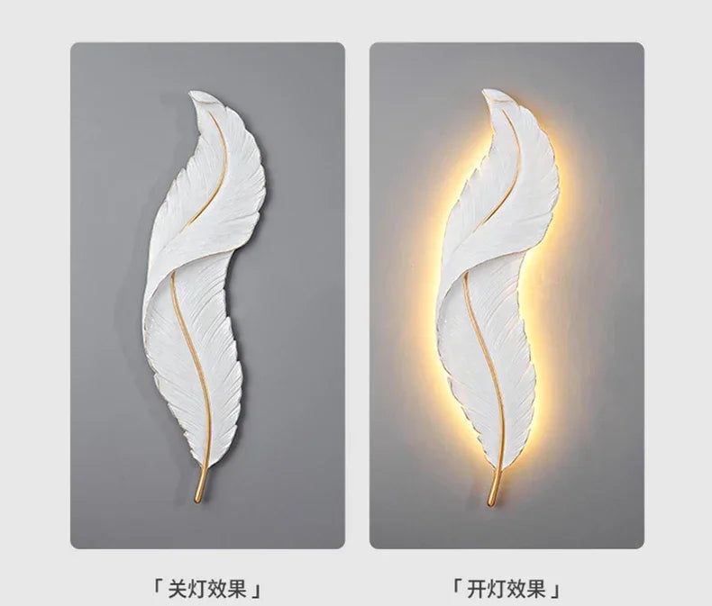 Nordic Feather LED Wall Sconce — Modern Resin Wall Light