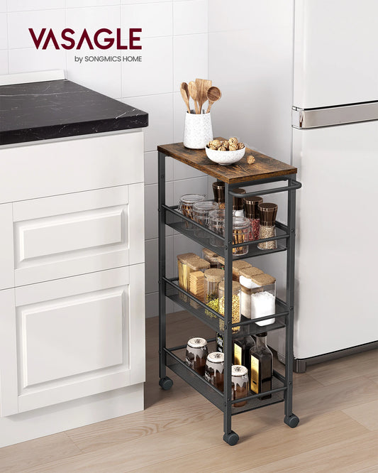 VASAGLE 4-Tier Rolling Storage Trolley