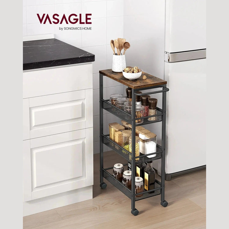 VASAGLE 4-Tier Rolling Storage Trolley — Space-Saving Cart with Wheels Jonine’s Corner