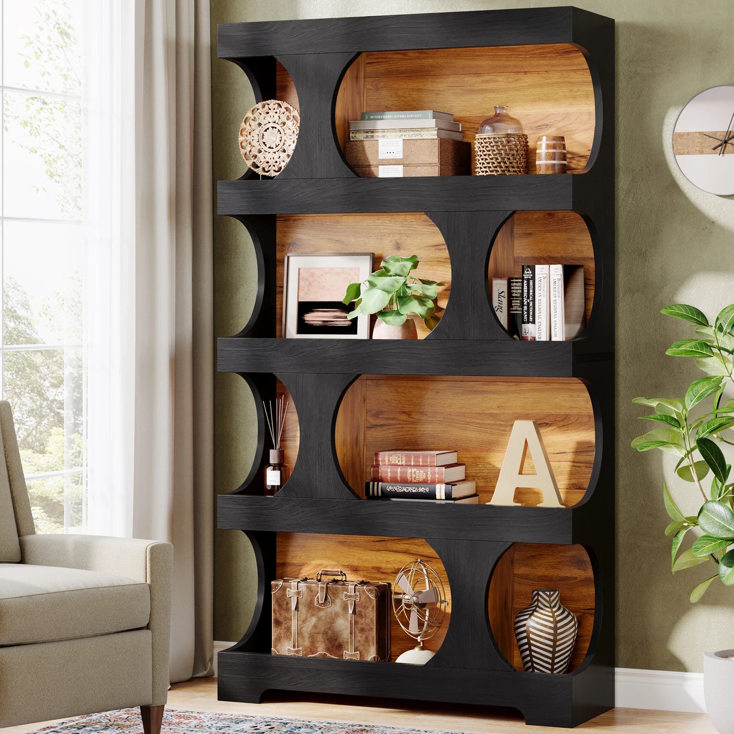 Curves That Work — Tribesigns 71" Tall S-Shaped Bookcase & Display Shelving