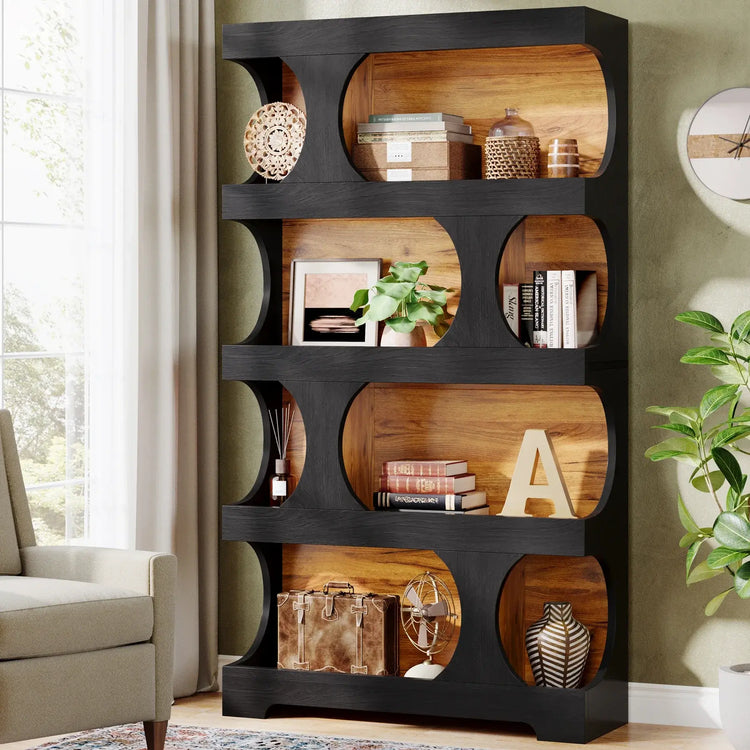 Tribesigns 71" Tall Bookcase, 4-Tier S-Shaped Bookshelf, Wood Decorative Storage Shelving, Modern Freestanding Display Shelves