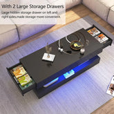 Modern Stylish Coffee Table with LED lights, Double-Layer Design for Living Room Coffee Table with 2 Storage Drawers Jonine&