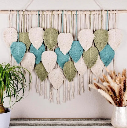 Boho Home Decoration, Macrame Tapestry Macrame Leaf Feather Wall Hanging Decor for Living Room Bedroom, Boho Wall Art Home Decor