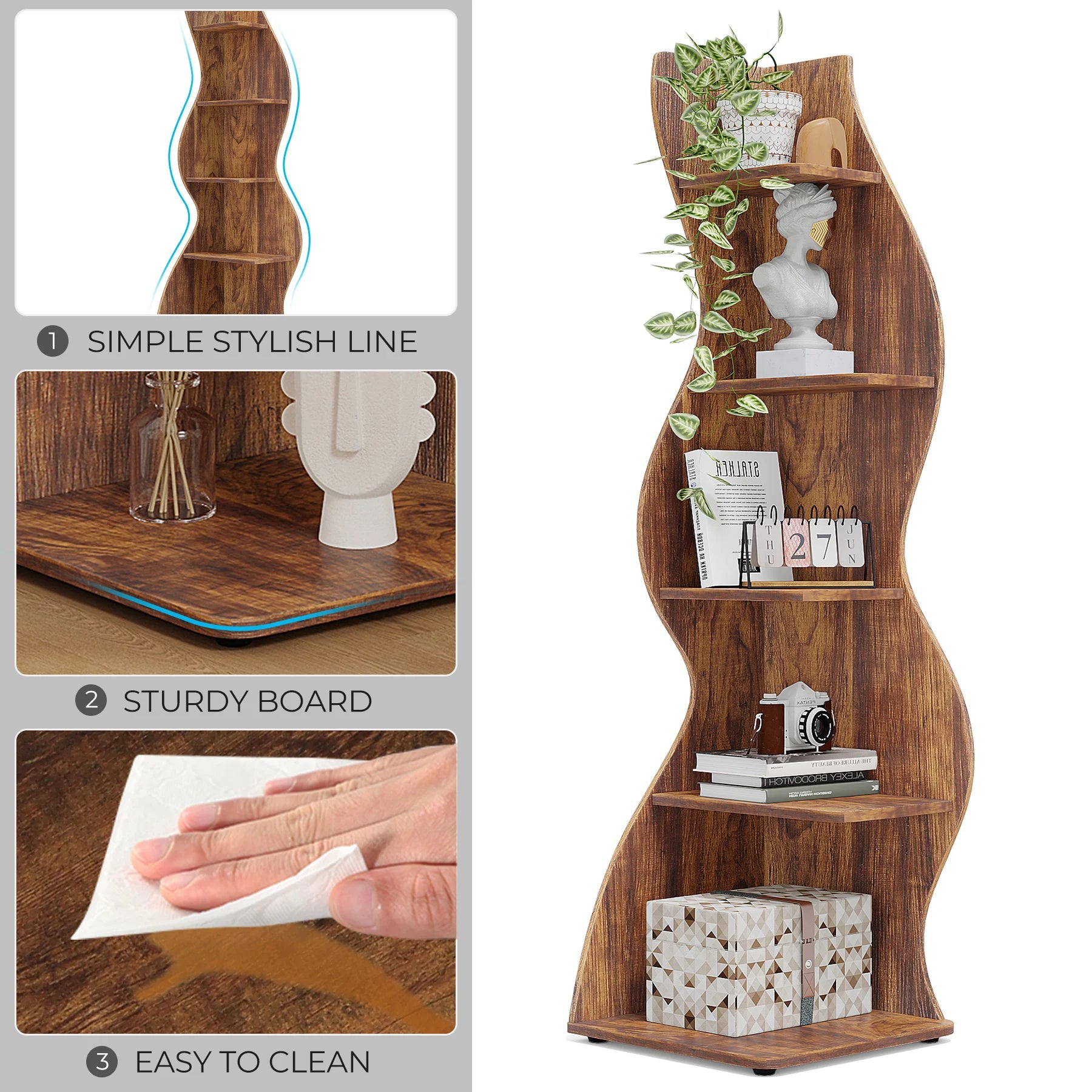 Tribesigns Corner Shelf, Modern 5-Tier Wall Corner Bookshelf, Stylish Corner Small Bookcase Storage Rack Plant Stand