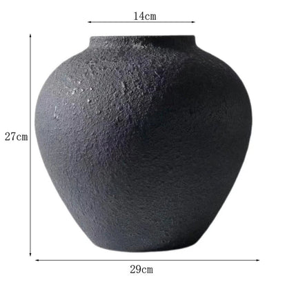Stone-Texture Round Vase — Large Rustic Centerpiece