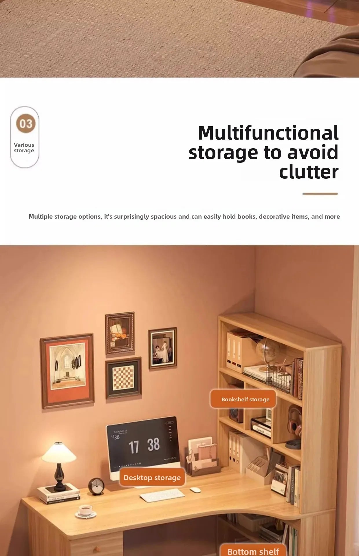 L-Shaped Corner Desk with Bookshelf — Dual Monitor & Home Office