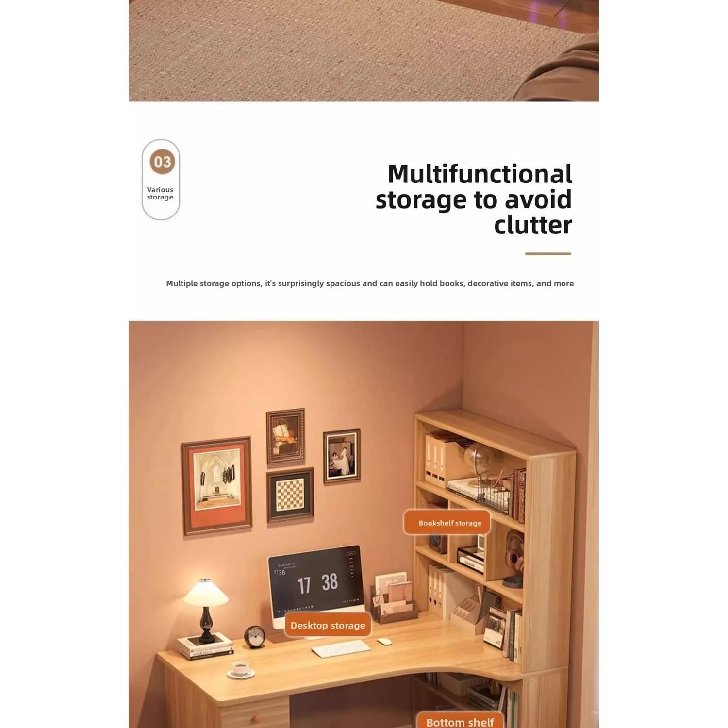 L-Shaped Corner Desk with Bookshelf — Dual Monitor &amp; Home Office