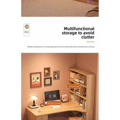 L-Shaped Corner Desk with Bookshelf — Dual Monitor &amp; Home Office
