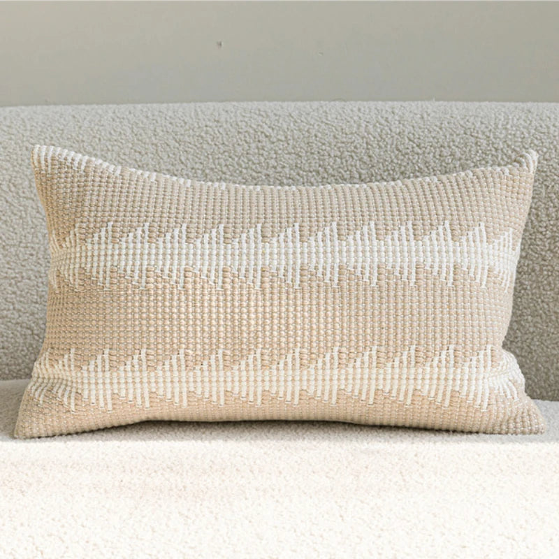 French Cream Jacquard Lumbar Pillow Cover — Embroidered Cushion Cover 12×20in