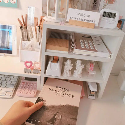 Clear the Desk, Clear the Mind  Wooden Desktop Storage Rack & Monitor Stand for Home Office