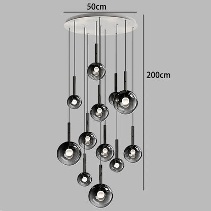 Nordic Stair Chandelier — Living & Dining Room Pendant Ceiling Light featuring multiple black glass globe pendants suspended at varying heights for elegant modern pendant lighting in luxury home décor.