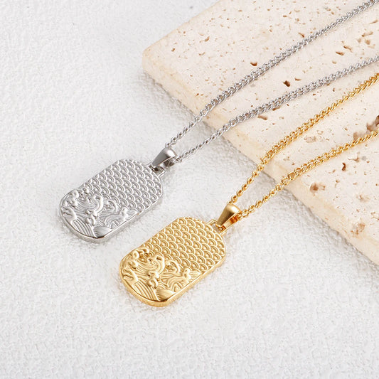 Square Pendant Stainless Steel Necklace — Delicate Chain Jewelry for Women