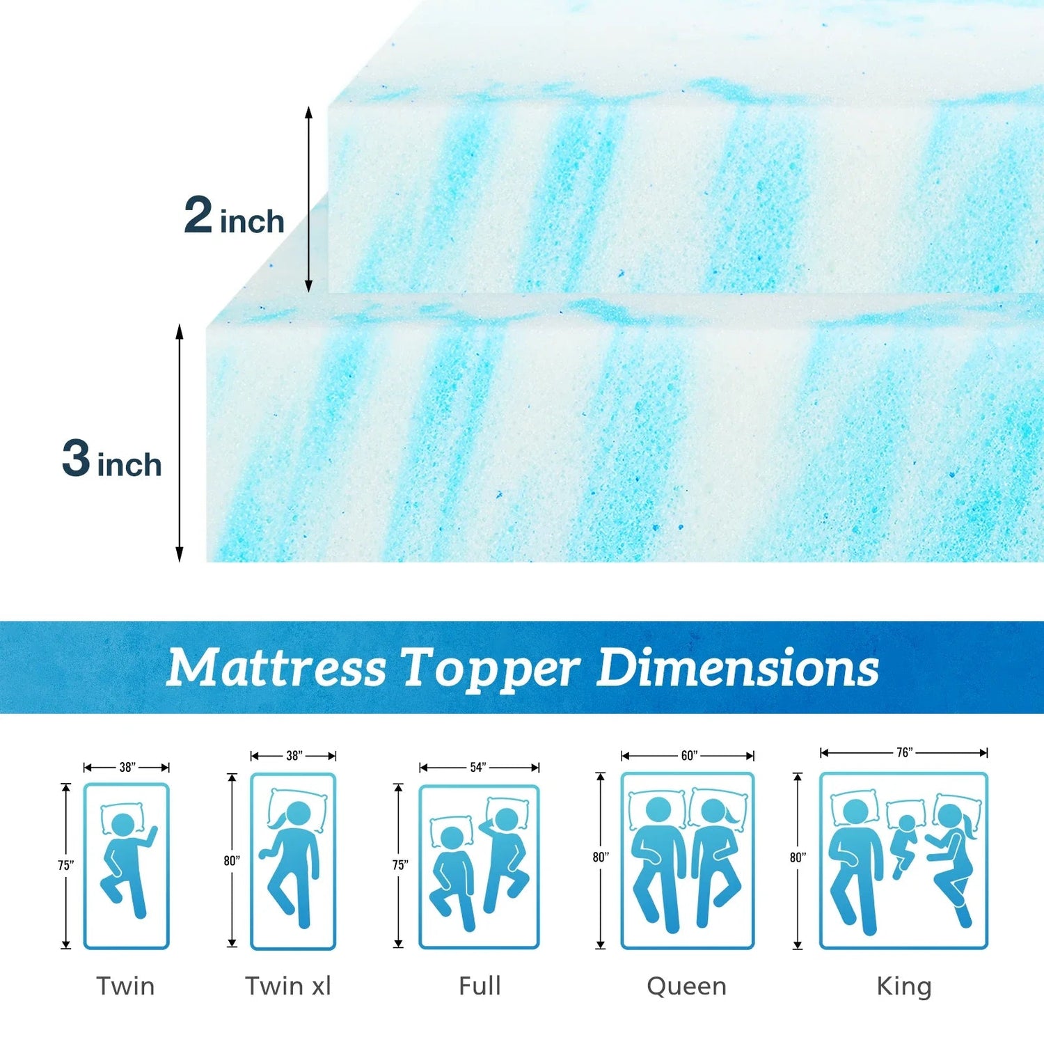 MCQ 2 Inch Soft Bed Mattress Full Size Memory Foam Gel Breathable Cooling Mattress Soft Bed Topper Home Bedroom Furniture Jonine’s Corner