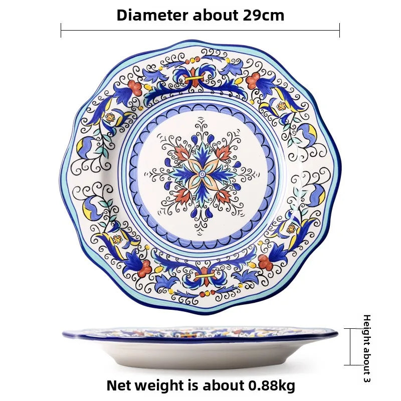 Hand-Painted Ceramic Steak Plate — Irregular Western Dinnerware