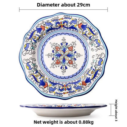 Hand-Painted Ceramic Steak Plate — Irregular Western Dinnerware