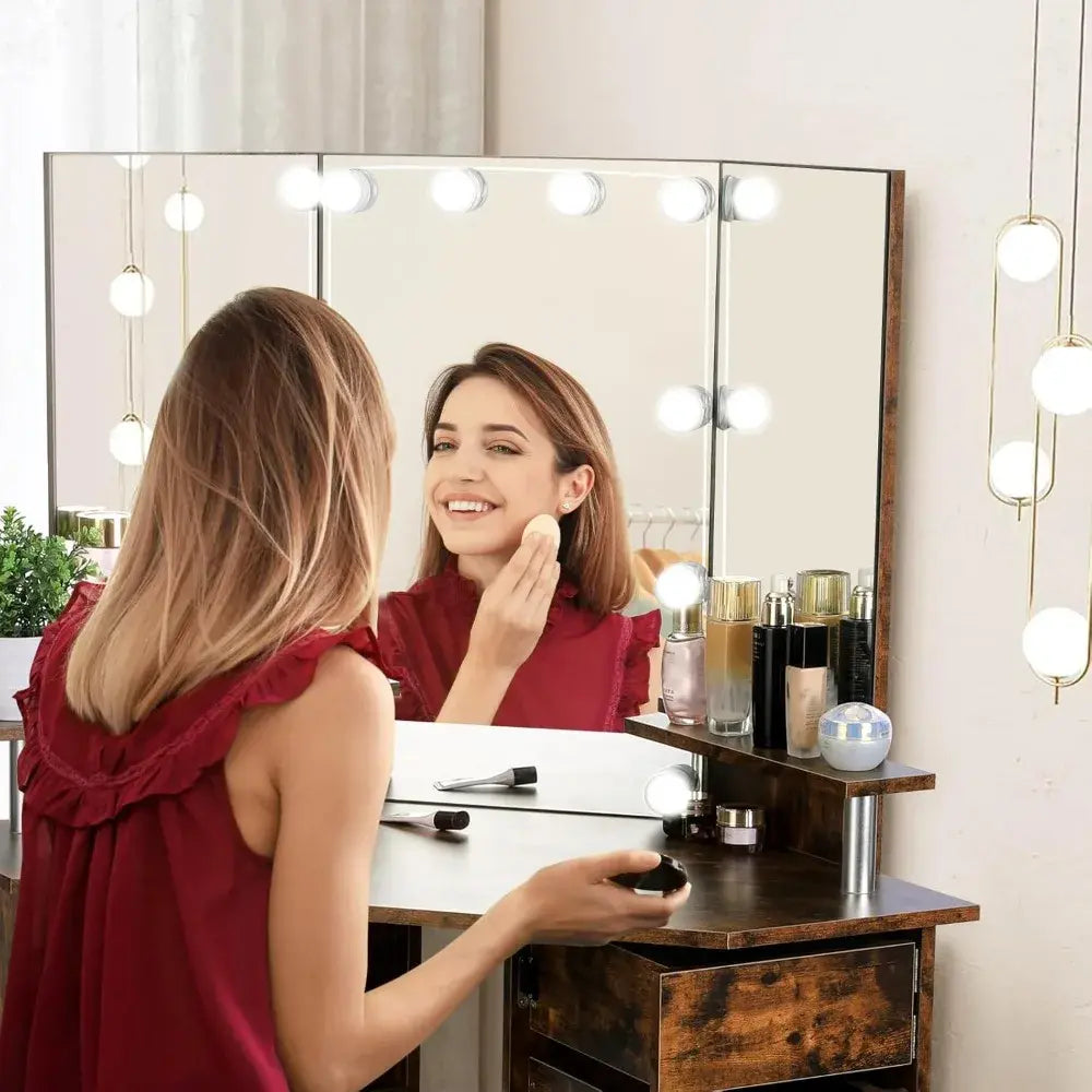 Vanity with Lights - Makeup Vanity Desk with Power Outlet, 3 Color Lighting Options Brightness Adjustable, Vanity, Customized Jonine&