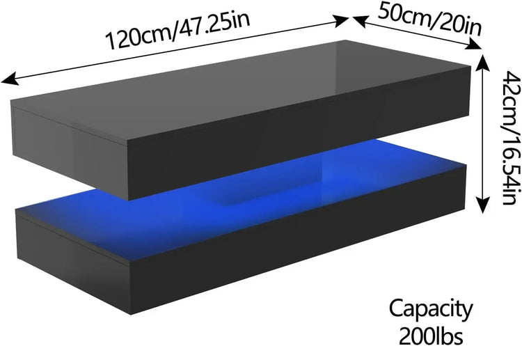 Modern Stylish Coffee Table with LED lights, Double-Layer Design for Living Room Coffee Table with 2 Storage Drawers Jonine&