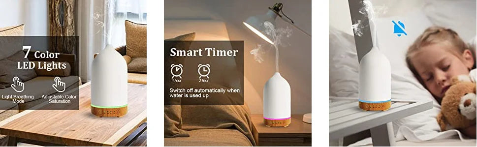 Breathe Easy — Ceramic 100ml Ultrasonic Aromatherapy Diffuser with 7 LED Colors