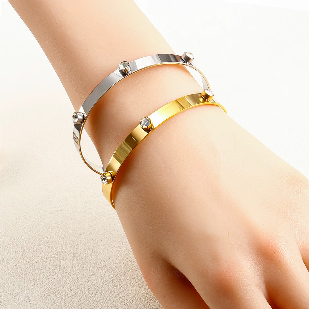 Stainless Steel Crystal Cuff Bracelet Bangle