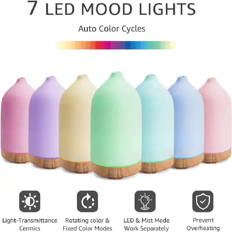Breathe Easy — Ceramic 100ml Ultrasonic Aromatherapy Diffuser with 7 LED Colors