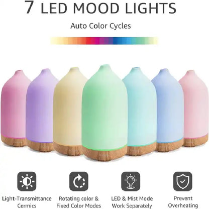 Breathe Easy — Ceramic 100ml Ultrasonic Aromatherapy Diffuser with 7 LED Colors