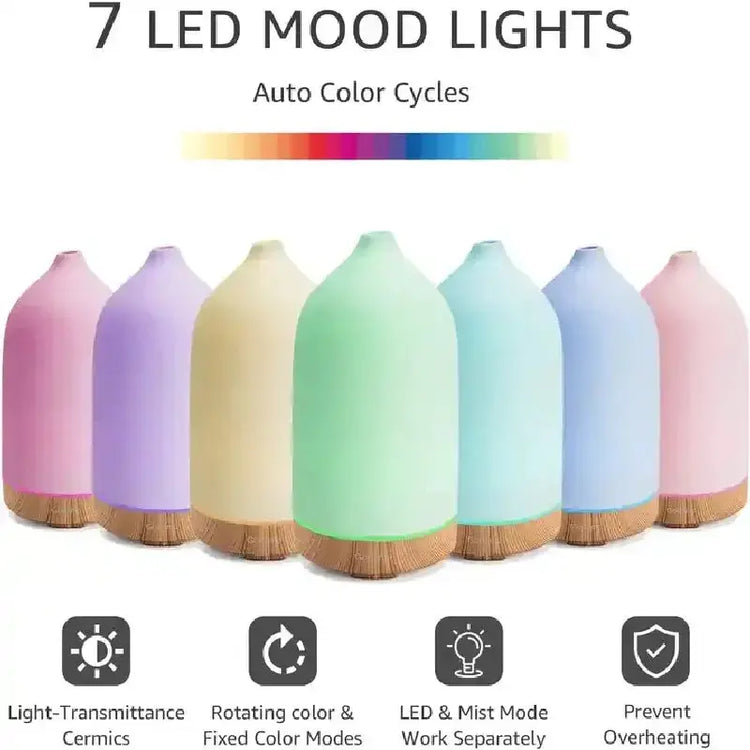 Ceramic Diffuser 100ML  Essential Oil Diffuser  Air Humidifier  With 7 LED  Ultrasonic Aromatherapy Diffusers for Home Jonine’s Corner