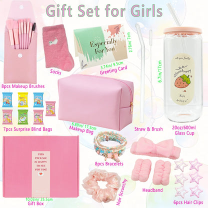 Teen Girl Gift Set — Glass Cup, Lid & Straw with Makeup Brushes