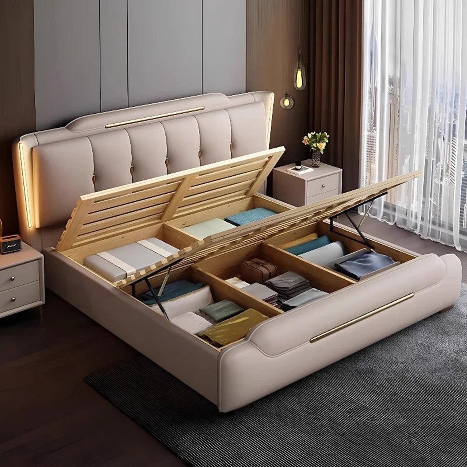 French King Upholstered Bed — Double Lounge Bedroom Frame