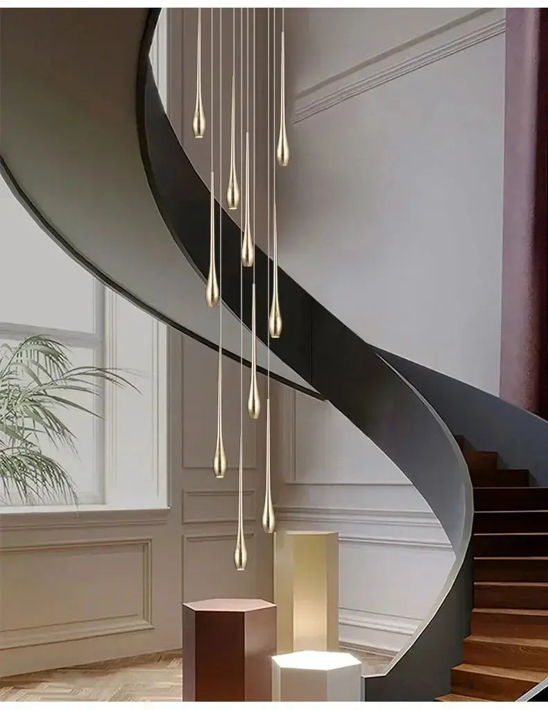 Golden Branch Staircase Chandelier — Multi-Light Pendant for Duplex &amp; Statement Spaces Jonine&
