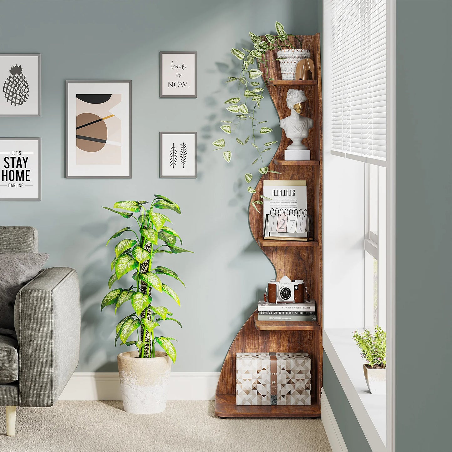 The Corner That Finally Does Something — Tribesigns 5-Tier Wall Corner Bookshelf & Plant Stand