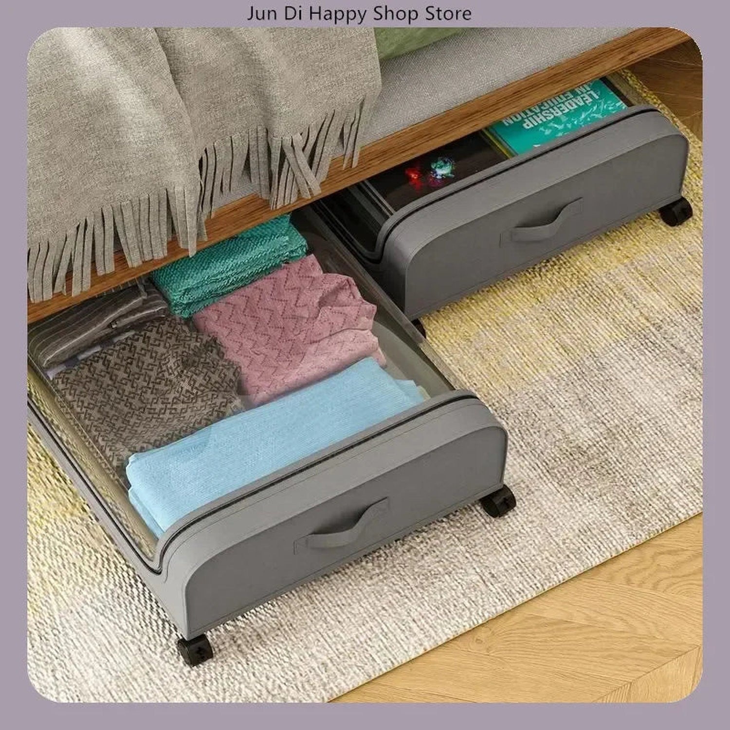 Under-Bed Rolling Storage Organizer with Wheels — Dust-Proof Drawer