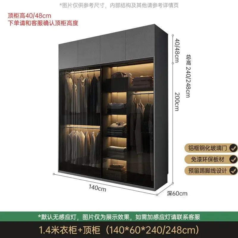 Bedroom Glass Sliding Door Wardrobe Clothes Storage Cabinet Closet Double Wardrobe Cabinets Wardrobes Furniture Modern Simple Jonine&