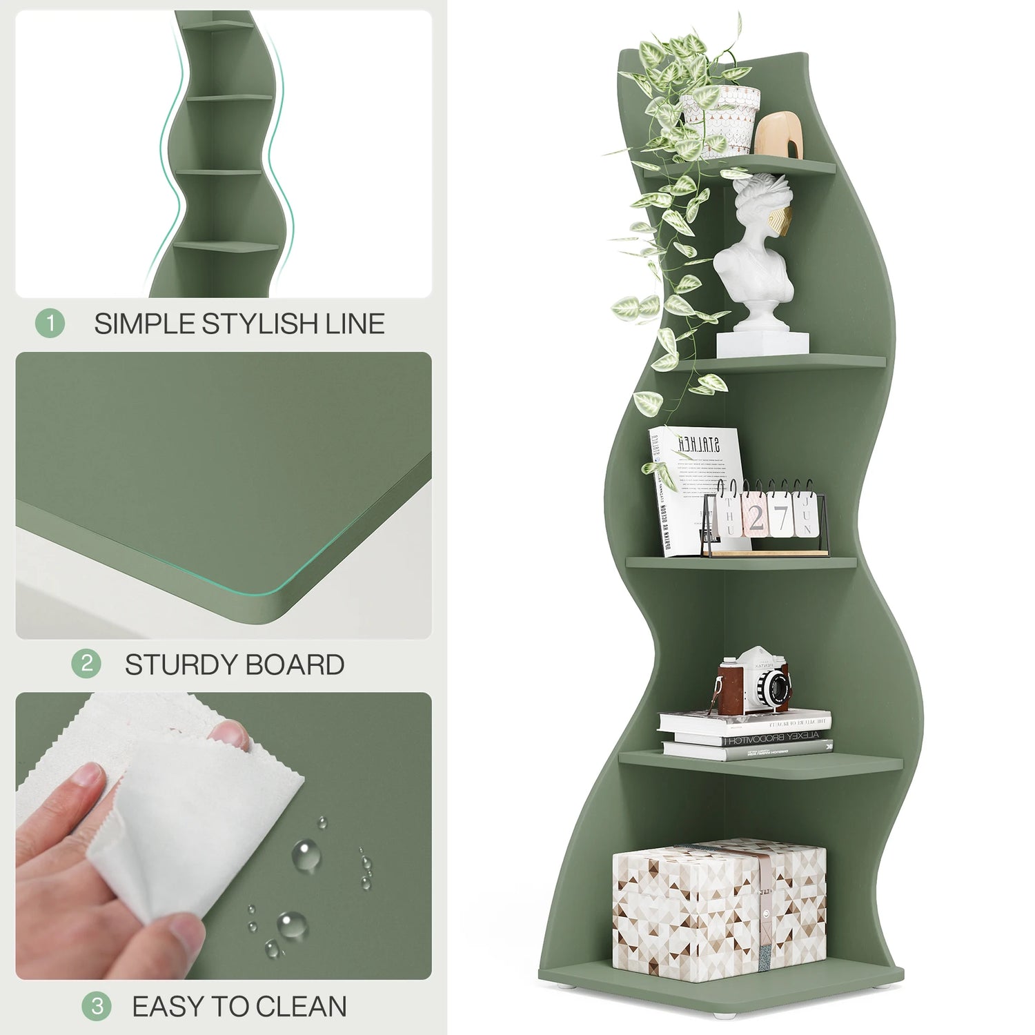 Tribesigns Corner Shelf, Modern 5-Tier Wall Corner Bookshelf, Stylish Corner Small Bookcase Storage Rack Plant Stand