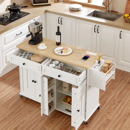 The Kitchen That Moves With You — 60" Rolling Island Cart with Power Outlet