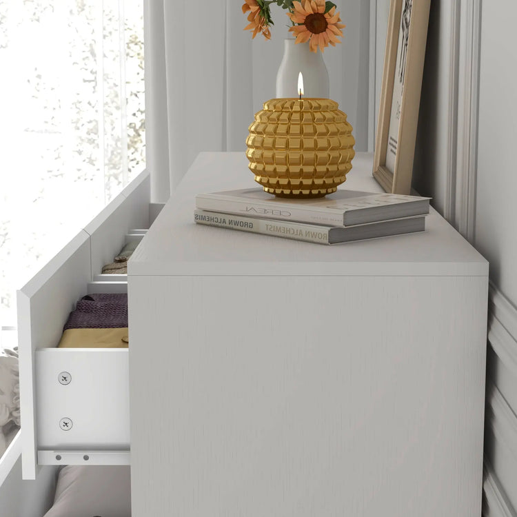 7 Drawer Dresser for Bedroom, 55 Inch Modern Dresser with High Gloss Drawers, Large Wood Chest of Drawer, White/Black Jonine&
