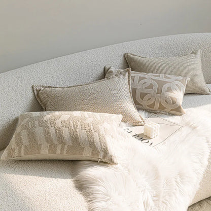 French Cream Jacquard Lumbar Pillow Cover — Embroidered Cushion Cover 12×20in