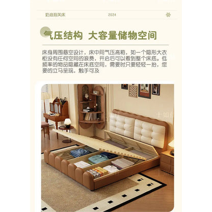 Elegant Upholstered Platform Bed — Leather Surface, Storage &amp; Padded Headboard
