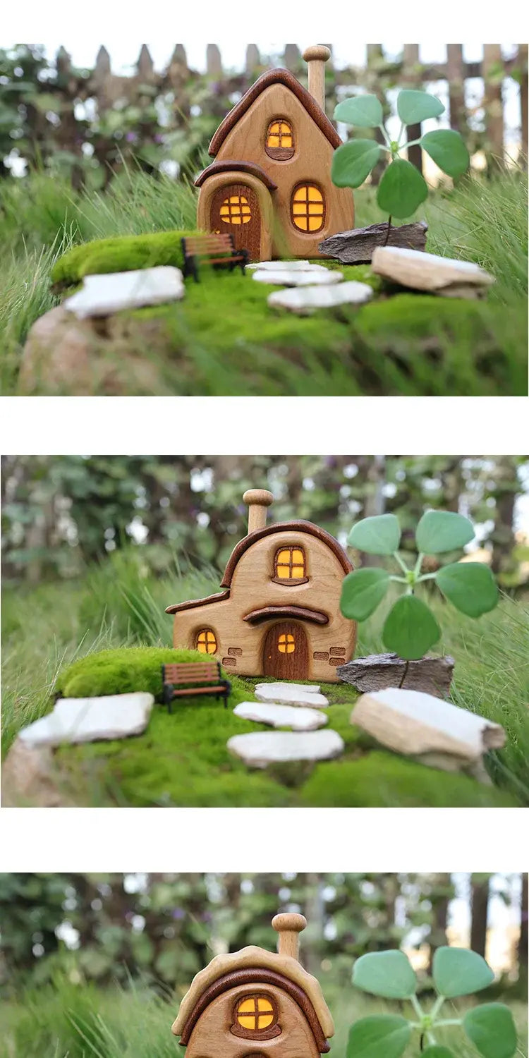 Nordic Style Wooden House Ornaments Miniature Landscape Creative Cute Gifts Home Decor Wooden Building Desktop Decorations — Uncategorized