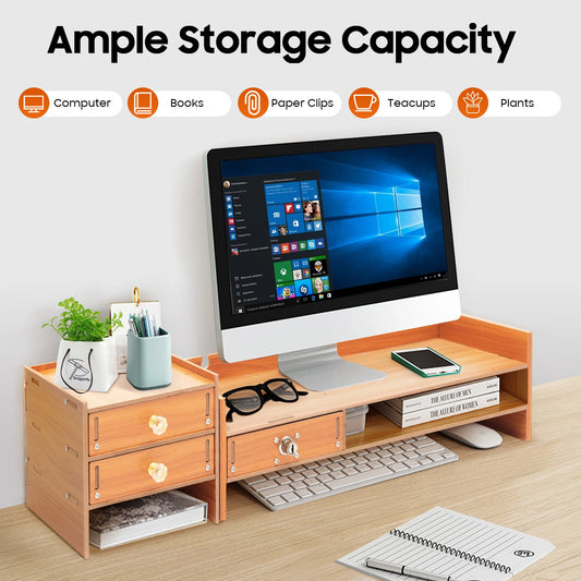 Lift, Store, Organise — Monitor Stand with Drawers, Key Hook & Phone Holder