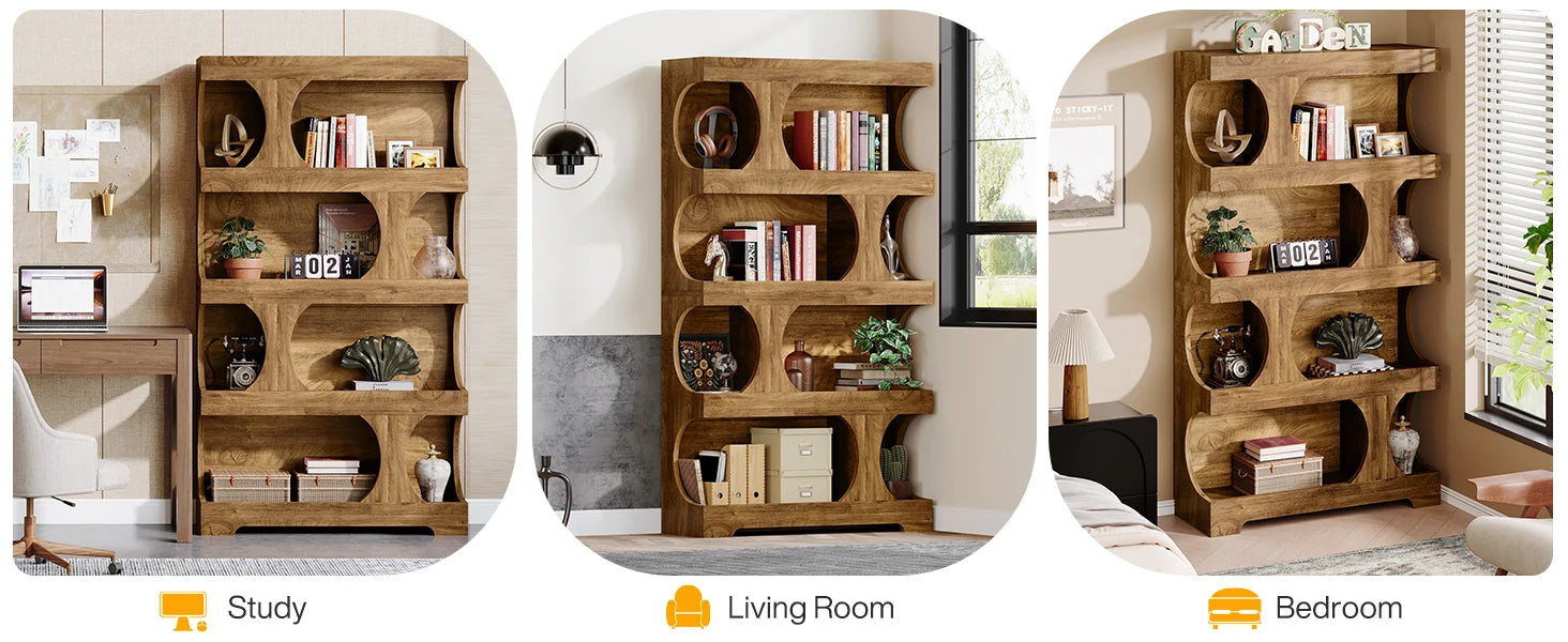 Tribesigns 71" Tall Bookcase, 4-Tier S-Shaped Bookshelf, Wood Decorative Storage Shelving, Modern Freestanding Display Shelves