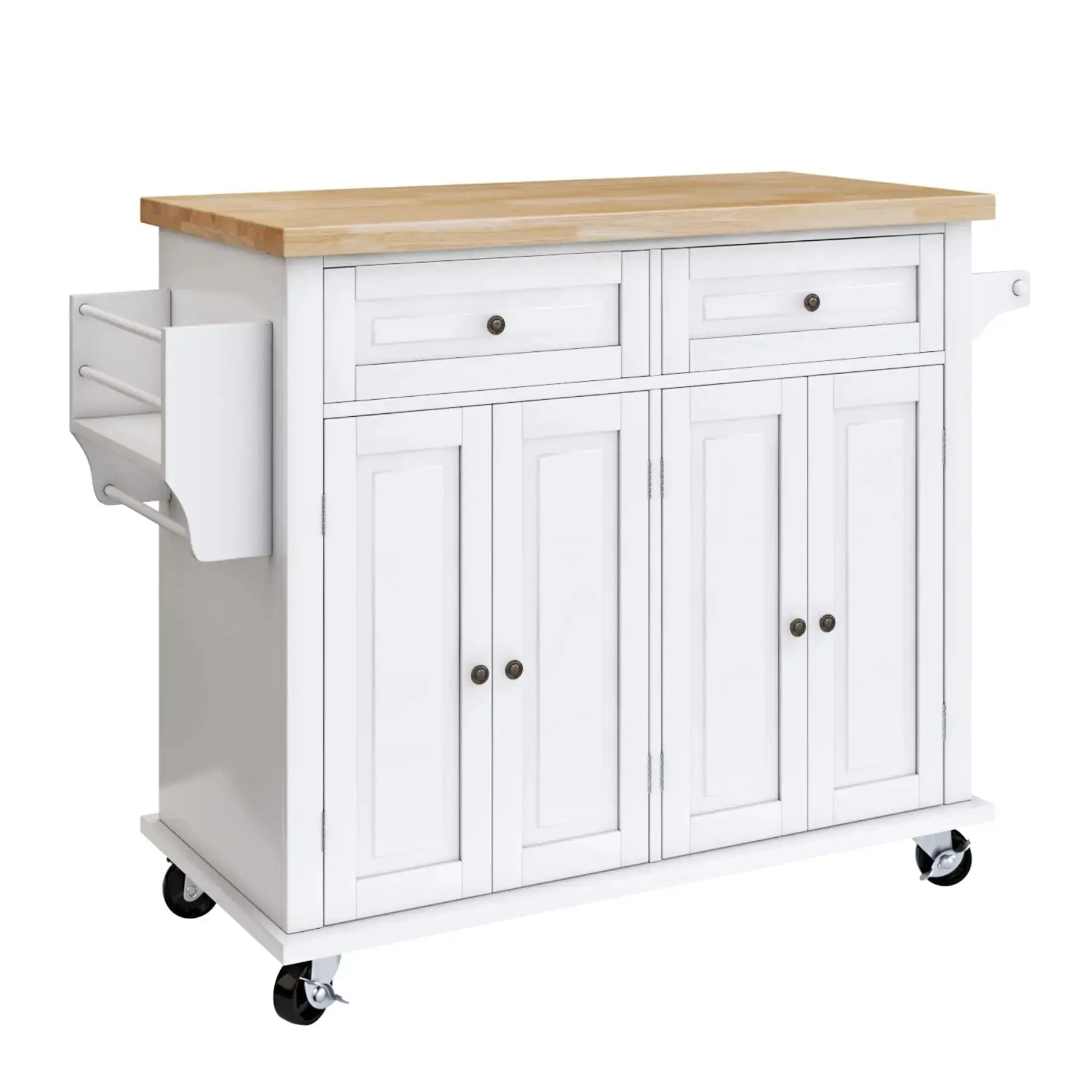 Rolling Kitchen Island Cart with Storage Cabinets &amp; 2 Drawers — Farmhouse Style Jonine&