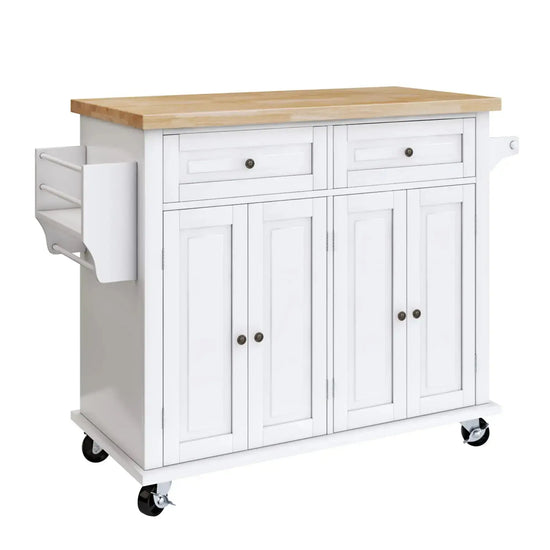 Rolling Kitchen Island Cart with Storage Cabinets & 2 Drawers — Farmhouse Style Jonine&