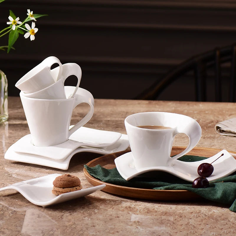 Wavy Ceramic Coffee & Espresso Cup — Modern Mug & Couple Gift